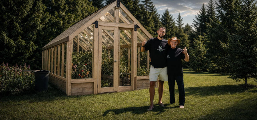 Gustavs and his dad outside one of the first NordwoodGardenRooms builds